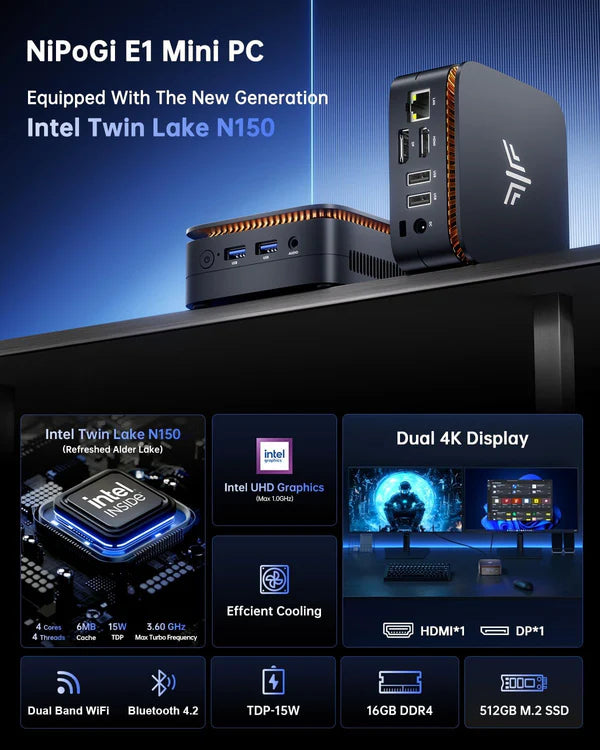 NiPoGi E1 Intel Twin Lake N150 16GB RAM 512GB SSD Win11 Pro – Nipogi