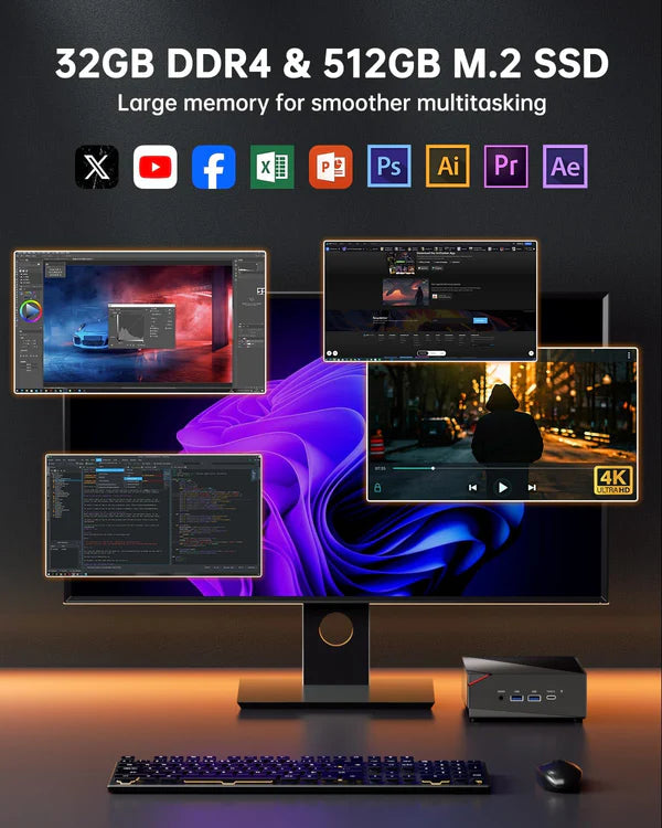 NiPoGi Pinova Pro AMD Ryzen 7 5700U Mini PC 32GB DDR4 512GB SSD